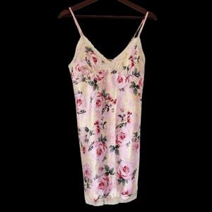 Vintage Y2K Slip Dress Small Pink Floral Mini Satin Sequin Lace Lingerie Fairy